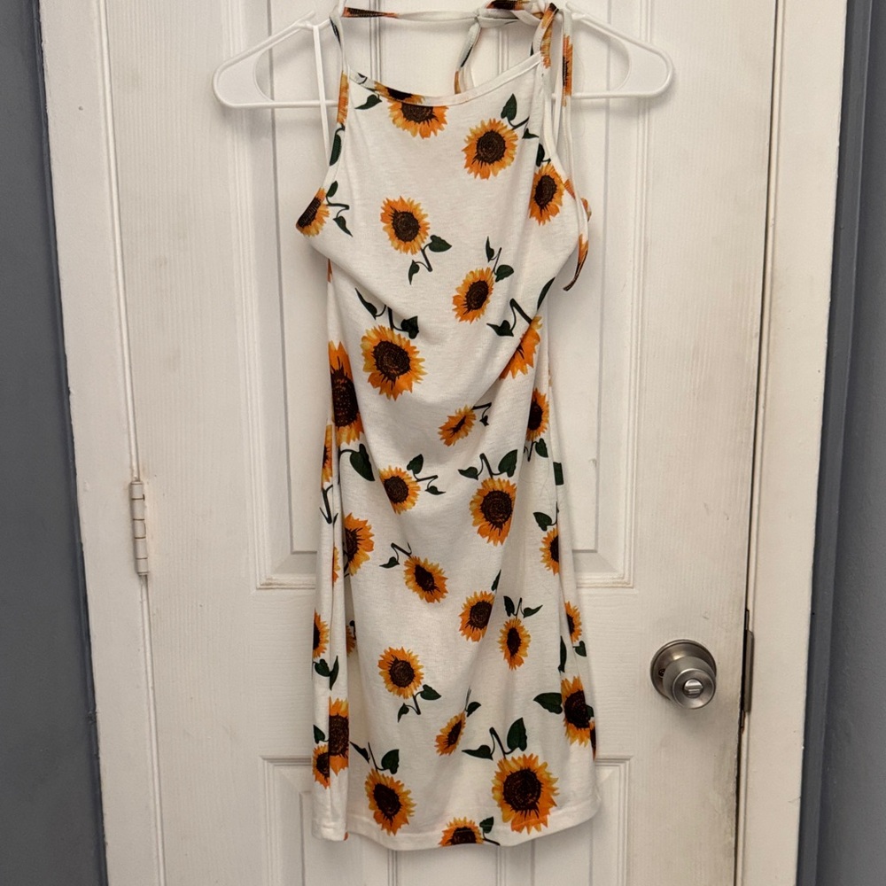 SHEIN White Mini Dress with Sunflower Print